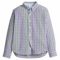 little english classic children's clothes, boys green and purple plaid button down shirt for fall 