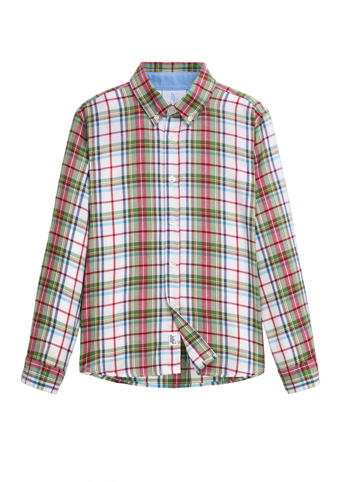 Little English, classic childrens clothing boys button down shirt in green and red plaid