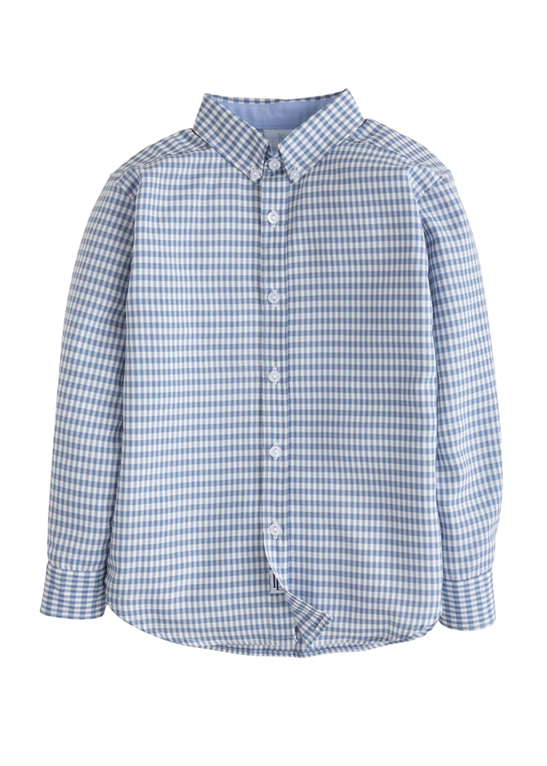 Little English | Boy's Button Down Shirt in Gray Blue Gingham