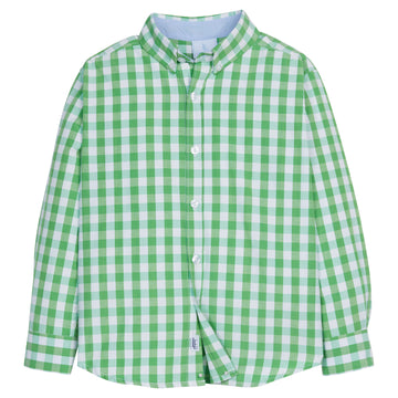 Little English boy's green hills check button down for summer, classic children's clothing