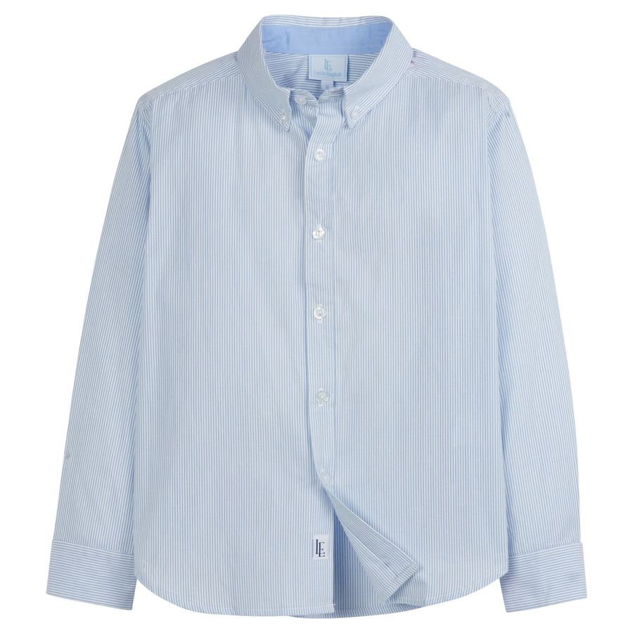 Little English traditional children's clothing, boy's classic light blue thin stripe button down for Spring