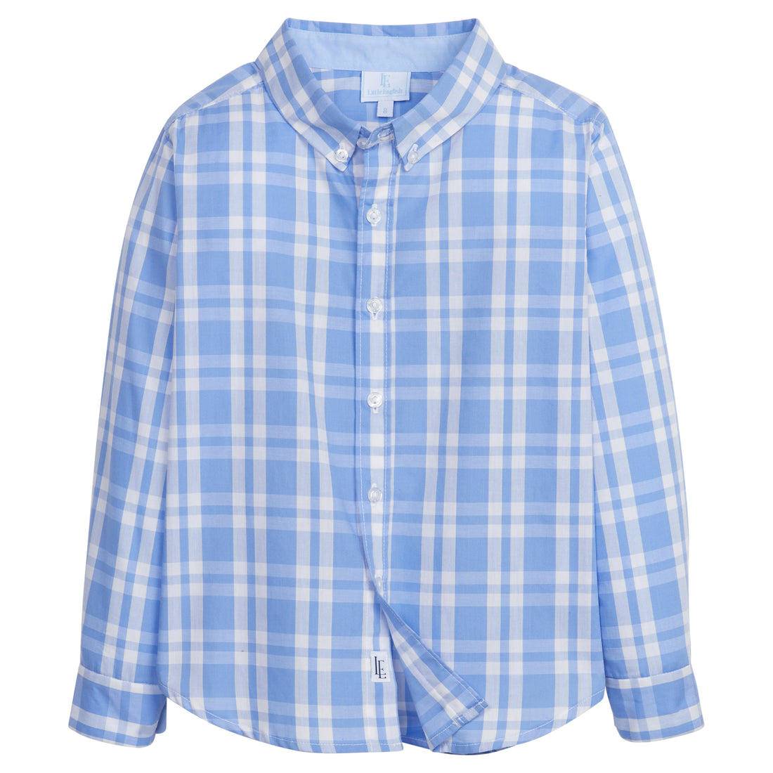 Little English tradition button down shirt for boys, blue and white plaid shirt for spring