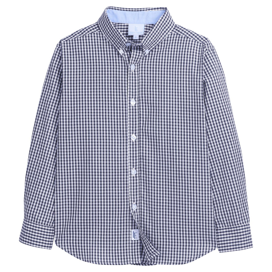 little english classic childrens clothing, boys button down shirt in navy gingham