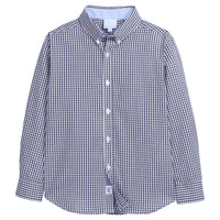 little english classic childrens clothing, boys button down shirt in navy gingham