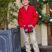 Little English classic pant for boys, faux button closure with zipper and interior elastic adjuster, khaki twill pant with belt loops for older boys