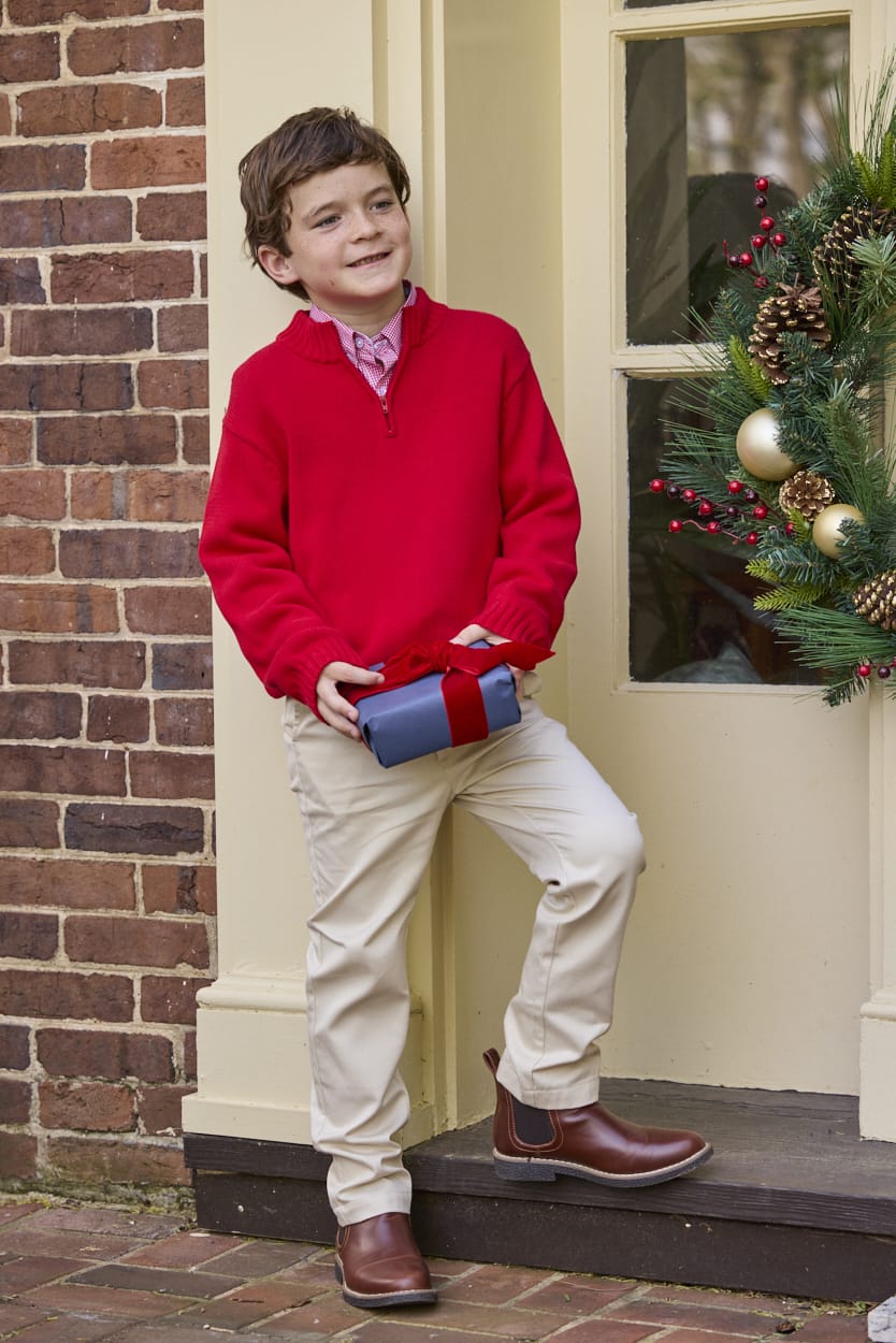 little english classic childrens clothing, boys red quarter zip sweater