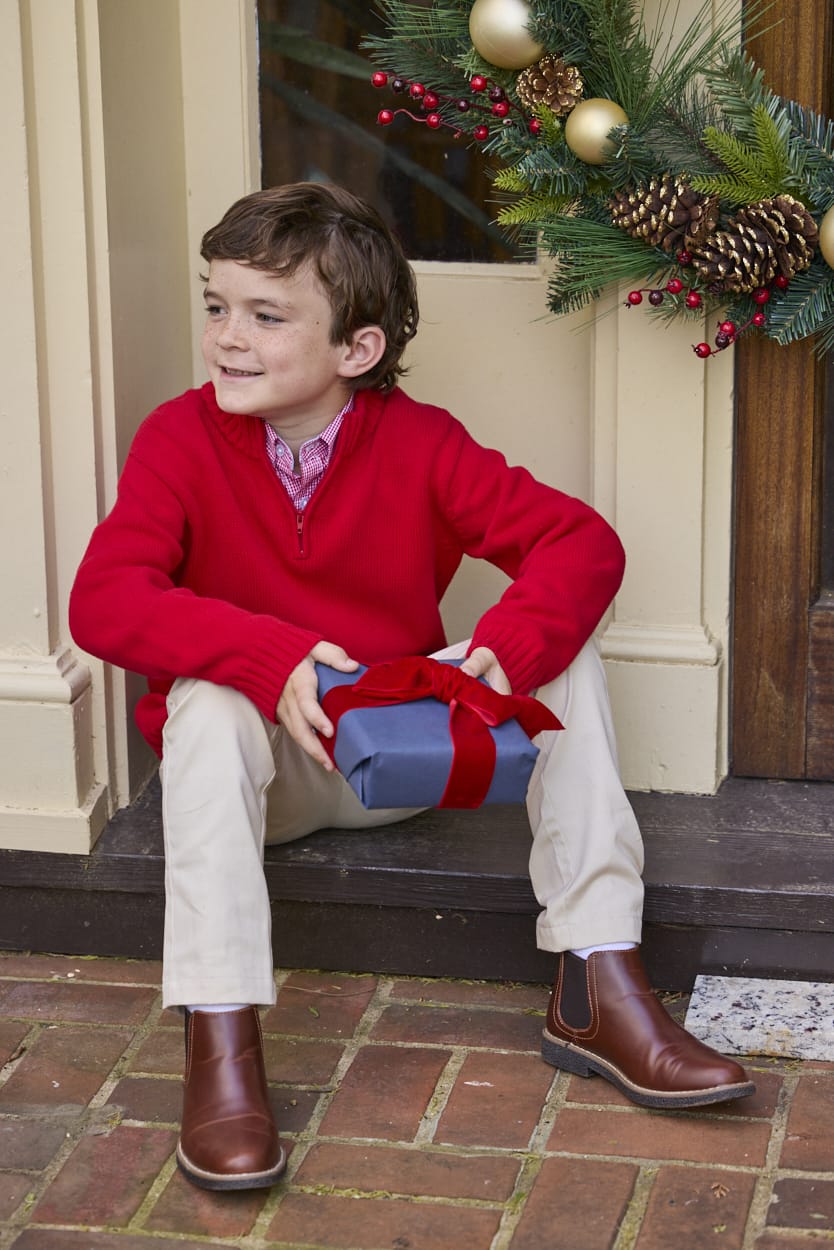 little english classic childrens clothing, boys red quarter zip sweater