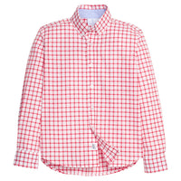 Little English traditional children's clothing.  Red Windowpane button down shirt for boys.