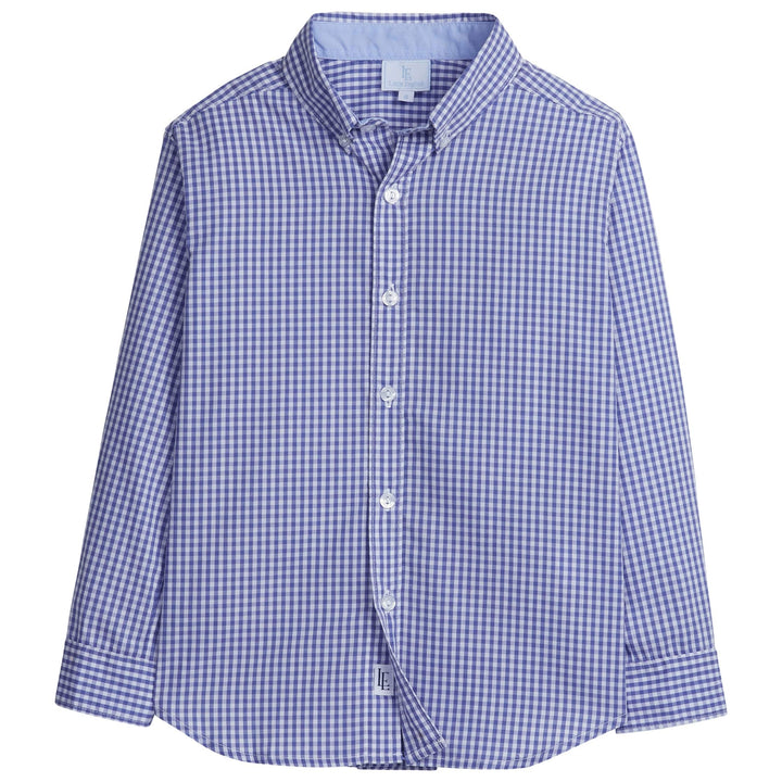 Little English classic childrens clothing tween boys button down shirt in royal gingham pattern
