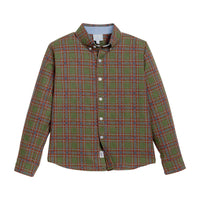 Little English traditional children's clothing. Olive, maroon and blue Thornhill Plaid classic button down shirt for boys