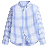 Little English classic kids clothing. Blue and white plaid button down shirt for boys for Fall