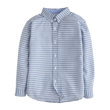 little english classic childrens clothing boys gray blue gingham button down shirt