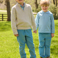 Little English traditional children's clothing.  Classic button down shirt in blue alpine gingham for boys