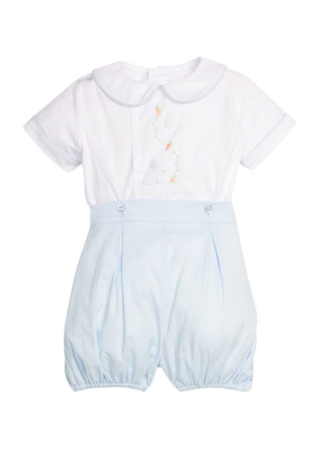 Little english classic button on bubble with blue bunny embroidery on chest, for little boy 