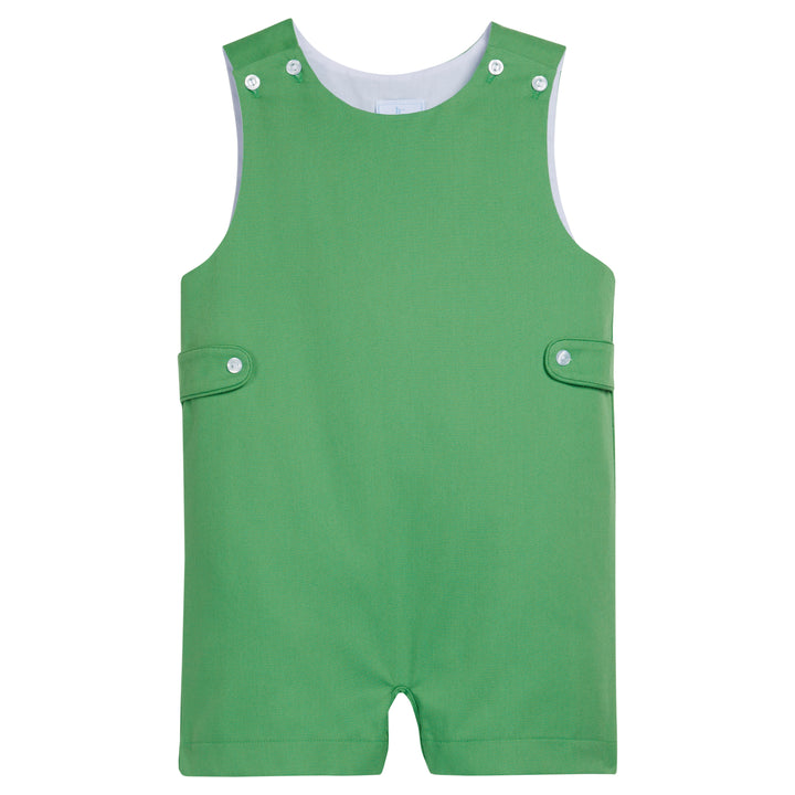 Little English traditional children's clothing.  Green John John for toddler boys.  Classic one piece outfit for Spring.