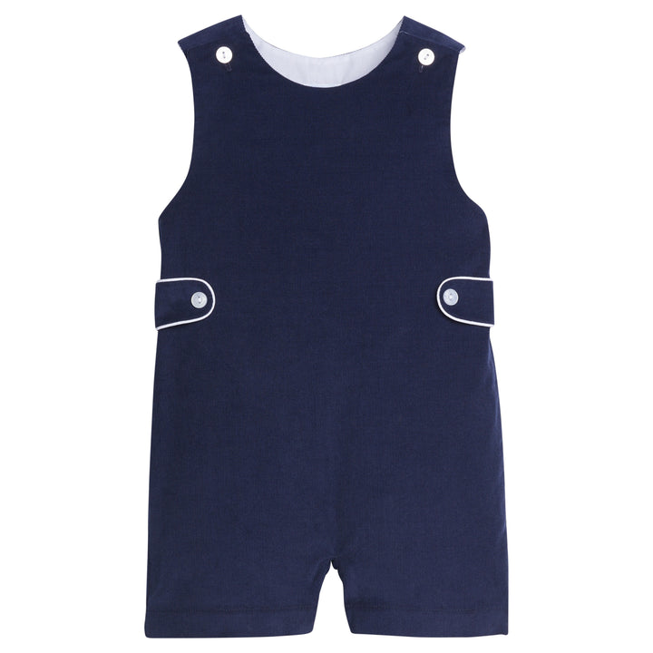 Little English Button Tab John John, Royal Corduroy