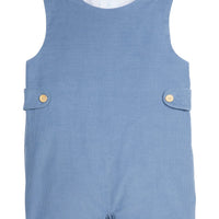 Little English traditional clothing, button tab john john in stormy blue corduroy for little boy