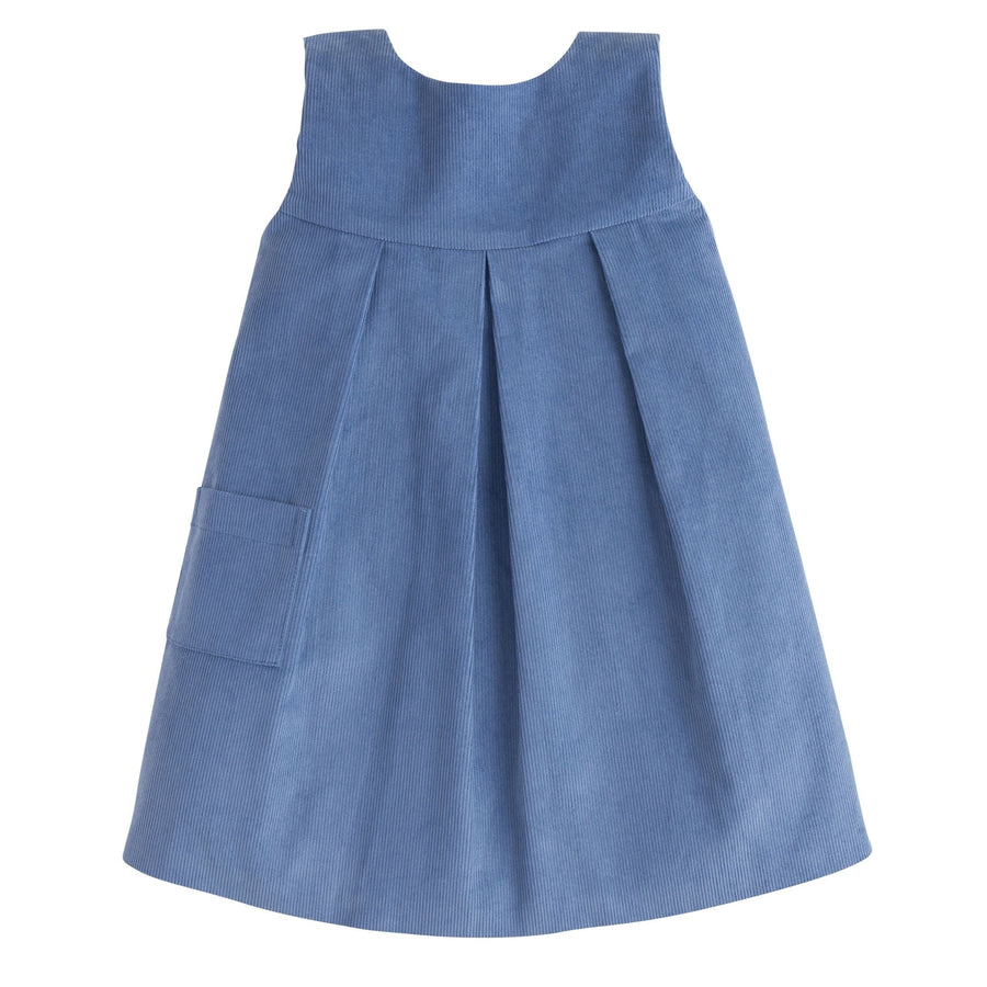 little english classic childrens clothing girls pleated jumper in stormy blue corduroy