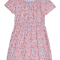 Little English traditional children's clothing.  Soft blue and raspberry red Lennox Floral short sleeve dress with elastic waist
