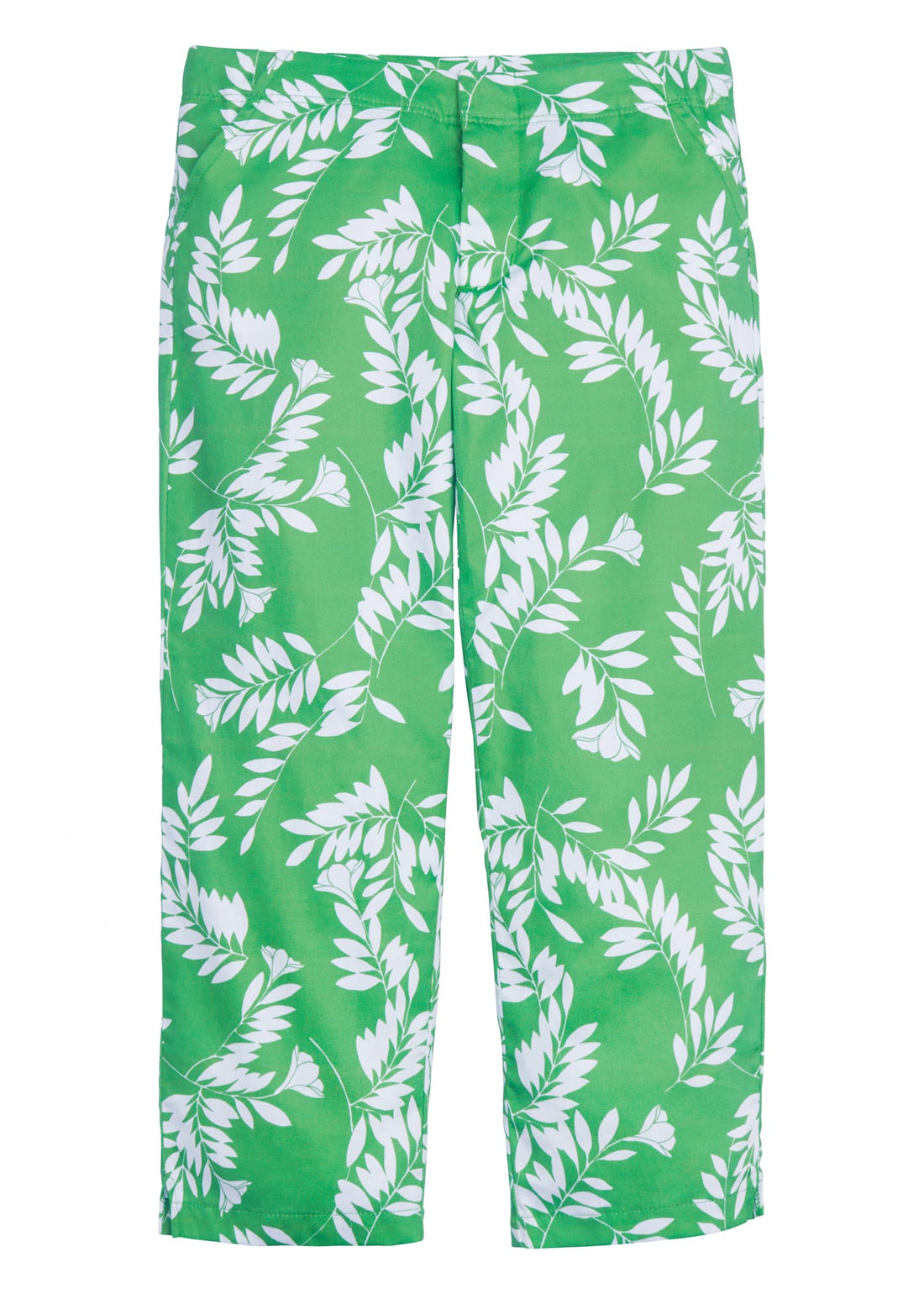classic childrens clothing girls capri pants in green with white floral pattern