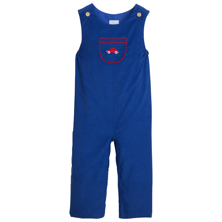 Little English classic childrens clothing toddler boy blue overall with embroidered car on chest
