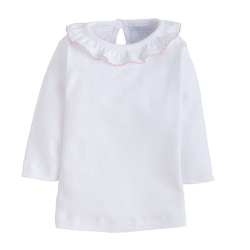 little english classic childrens clothing girls white blouse with ruffled collar and pink trim picot