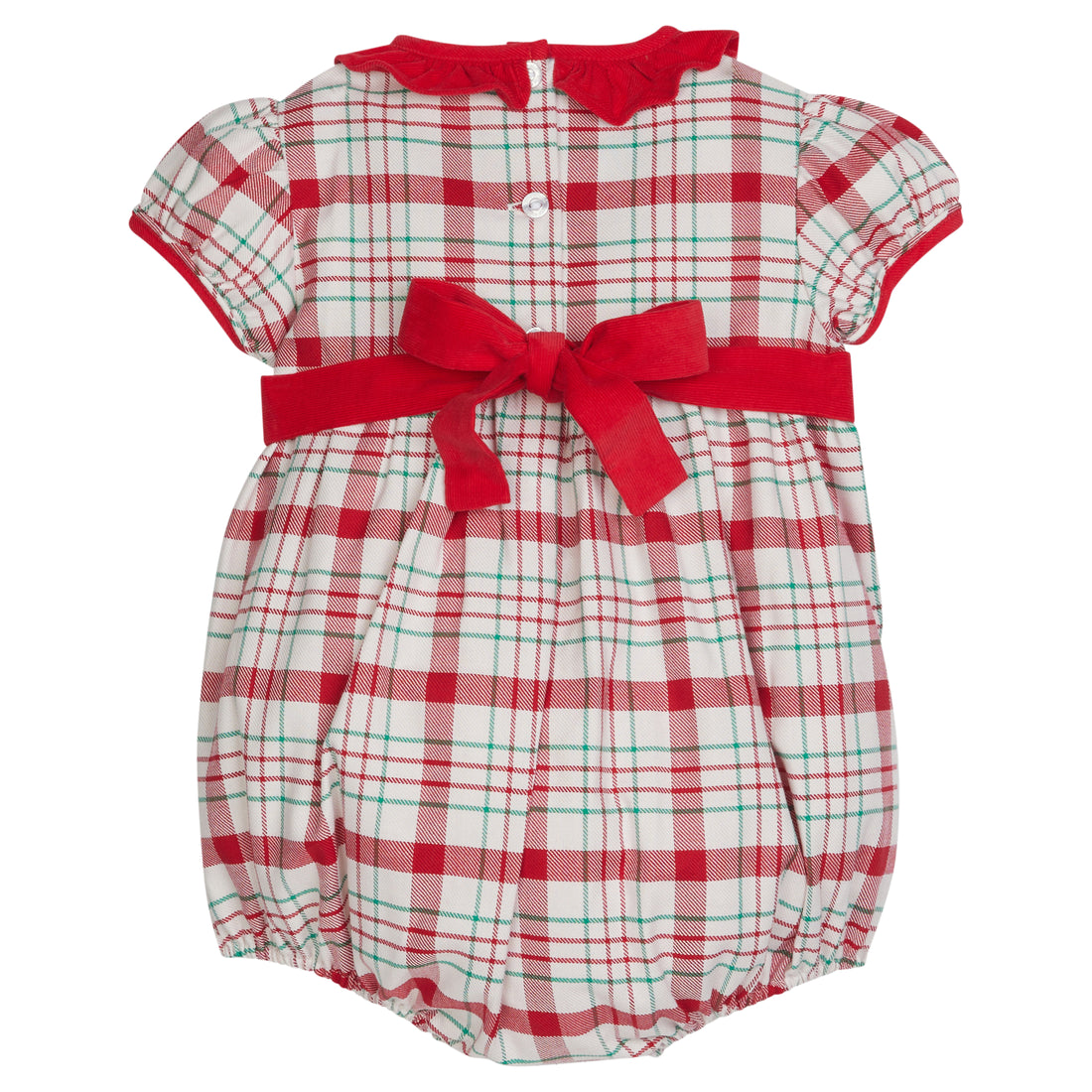 Little English classic baby girls holiday bubble, red corduroy and plaid bubble for christmas, traditional holiday outfit