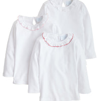Little English traditional children's clothing,  White knit Caroline blouse in red, white, and light pink