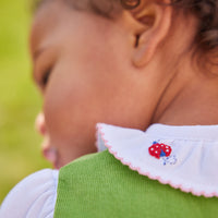 Little English classic baby girl white blouse with pinpoint lady bugs and a light pink stitch edge on the collar 