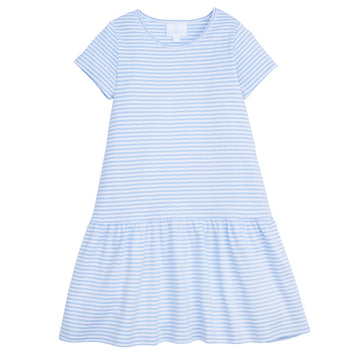 Little English classic children's clothing, girl's short sleeve light blue stripe knit dress with drop waist