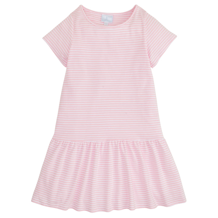 Little English classic children's clothing, girl's short sleeve light pink stripe knit dress with drop waist