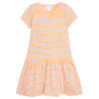 Little English classic children's clothing, girl's short sleeve orange stripe knit dress with drop waist