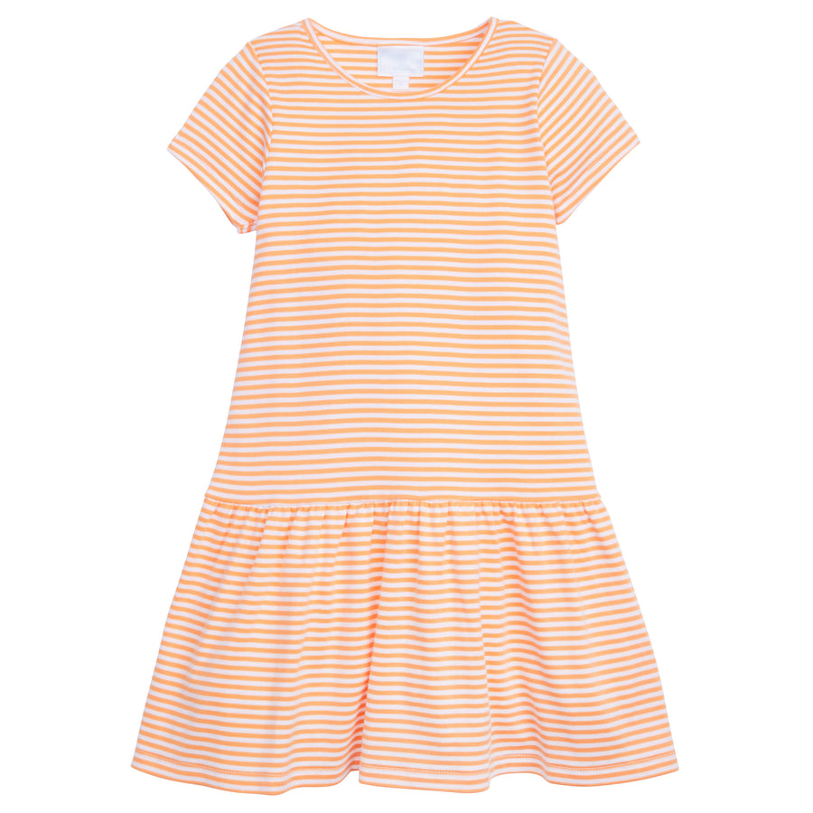 Little English classic children's clothing, girl's short sleeve orange stripe knit dress with drop waist