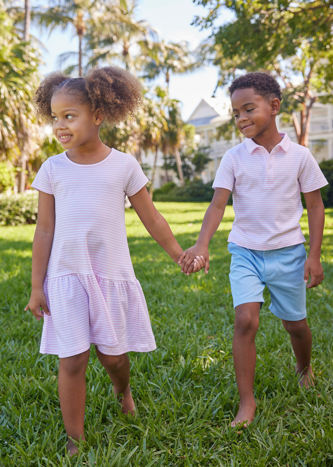 Little English | Girl's Pink Striped T Shirt Dress