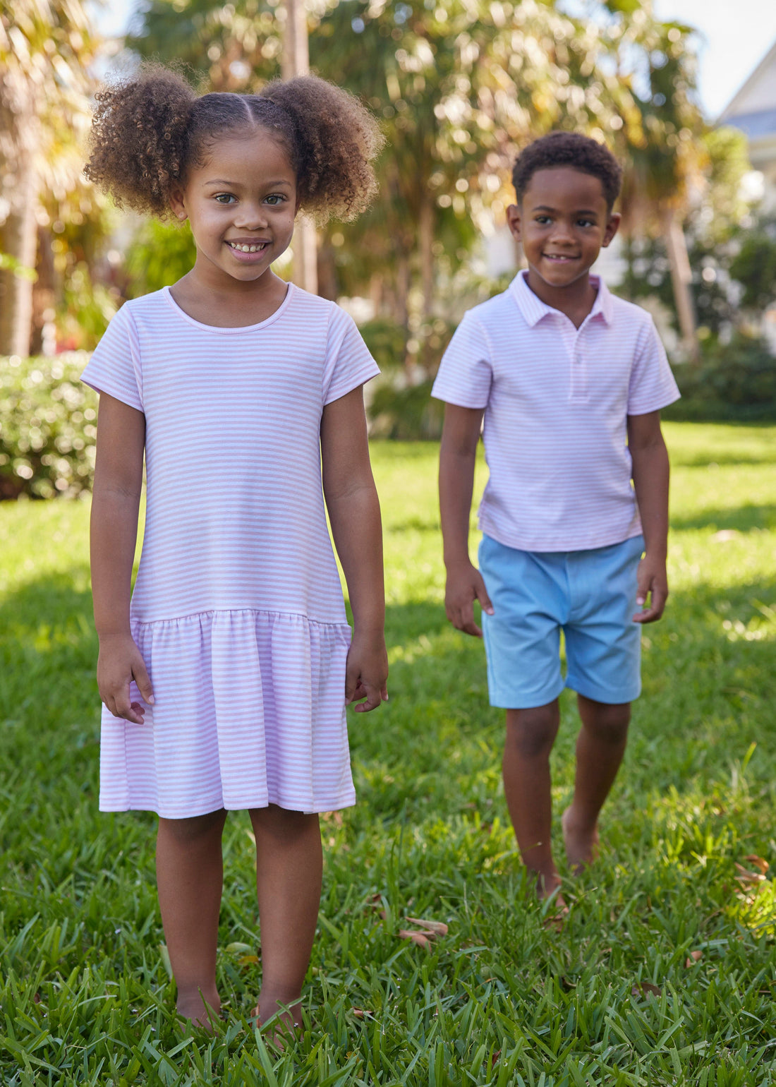 Little English | Girl's Pink Striped T Shirt Dress