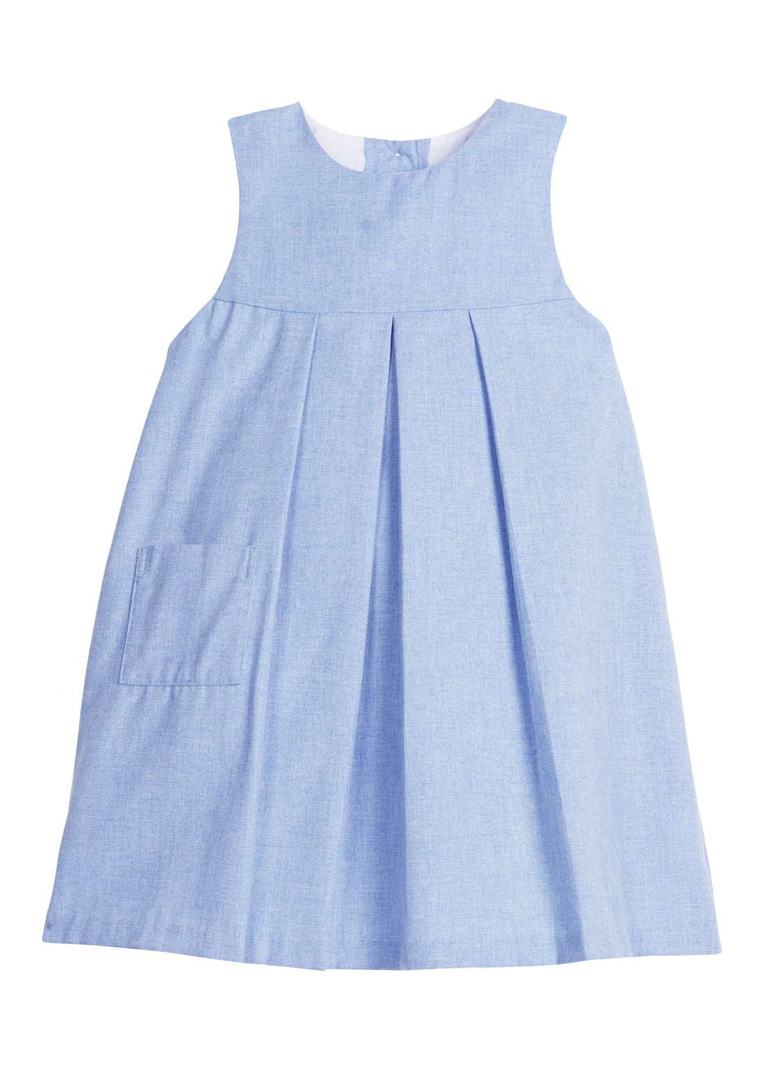 Little English classic kids clothing. Soft blue flannel-like jumper dress for little girls for Fall