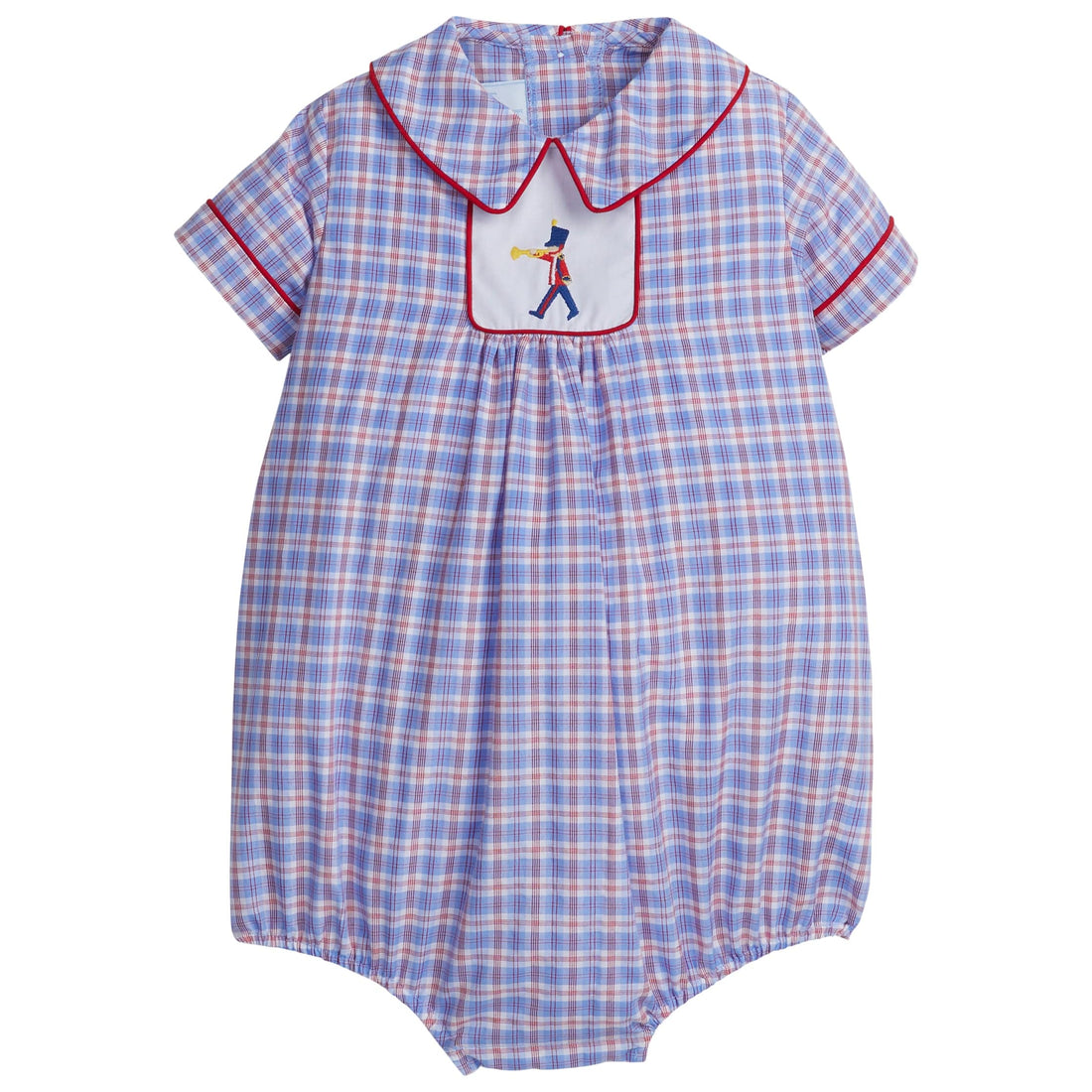 little english classic childrens clothing baby boys red and blue plaid bubble with embroidered toy solider on chest