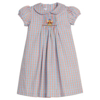 Little English plaid smocked peter pan dress for girls, turkey smocked outfit for Thanksgiving