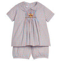 Little English plaid smocked short set for boys, turkey smocked outfit for Thanksgiving