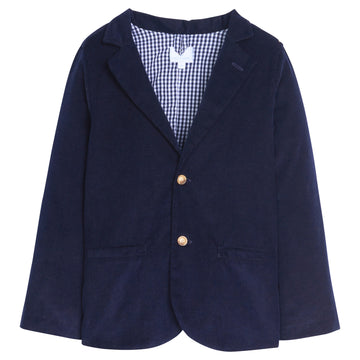 Little English traditional boy's blazer, classic navy corduroy blazer with two tortoise buttons
