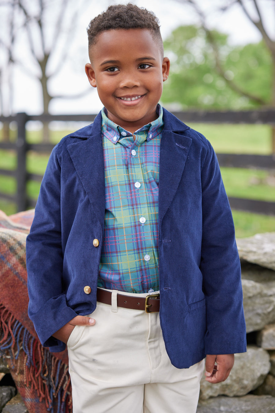Little English classic tween boys navy corduroy blazer with buttons down front