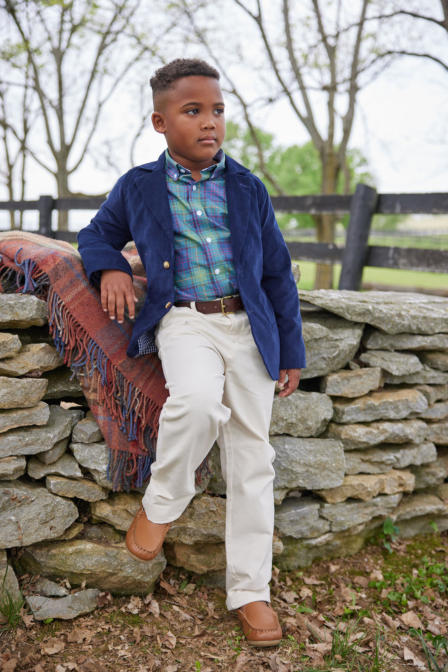 Little English classic tween boy button down shirt in ashford tartan pattern