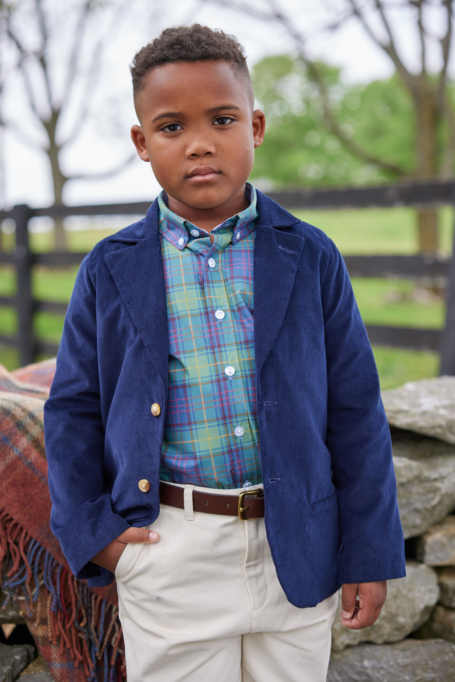 Little English classic tween boys navy corduroy blazer with buttons down front
