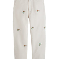 classic childrens clothing boys pant in khaki with embroidered trout pattern