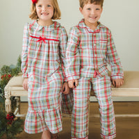Little English traditional girl's flannel style nightgown, little girl's classic christmas nightgown with bow in plaid