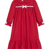 Little English traditional clothing, classic nightgown in red with white bows on sleeve cuffs and chest, for little girl