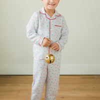 Little English classic kids flannel style pajama set, traditional jammies with candy canes for christmas