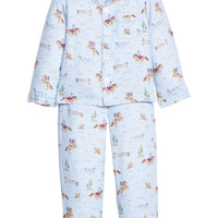 Little English classic kids clothes, long sleeve pajama set in light blue with cowboy print for little boys