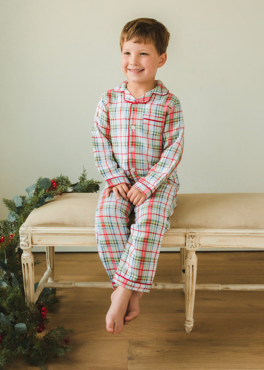 Little English traditional children's pajamas, christmas plaid pajama set for boys