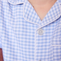 Little English classic kids clothing, light blue gingham long-sleeve pajama set 